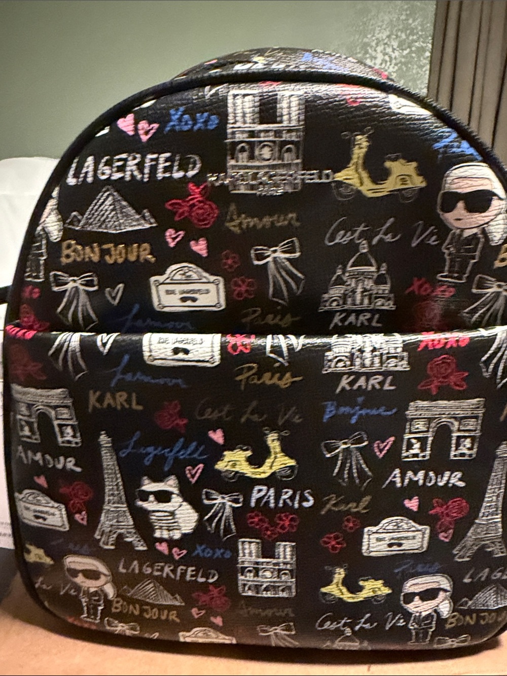 Karl Lagerfeld Black Paris Print Mini Backpack